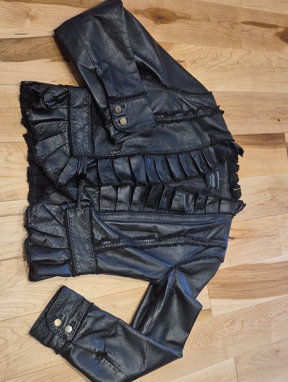 Moda International Black Ruffled Faux Leather Jacket